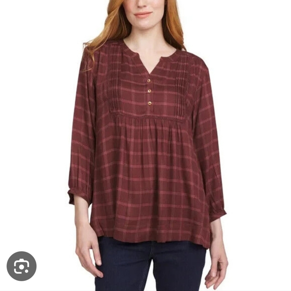 Wrangler Burgundy Plaid Blouse